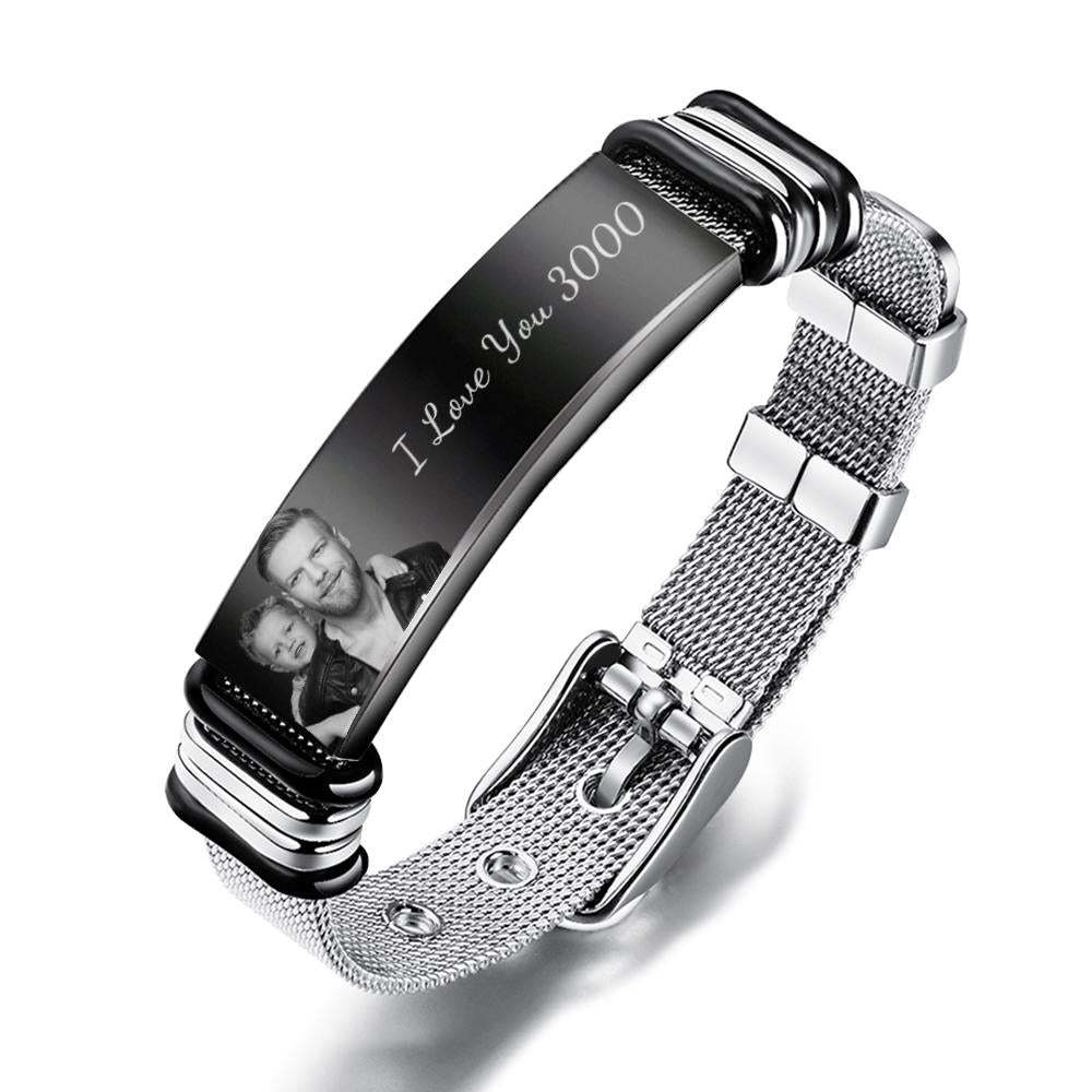 I Love You 3000 Custom Stainless Steel Bracelet With Photo And Words Best Gifts for Men On Christmas' Day