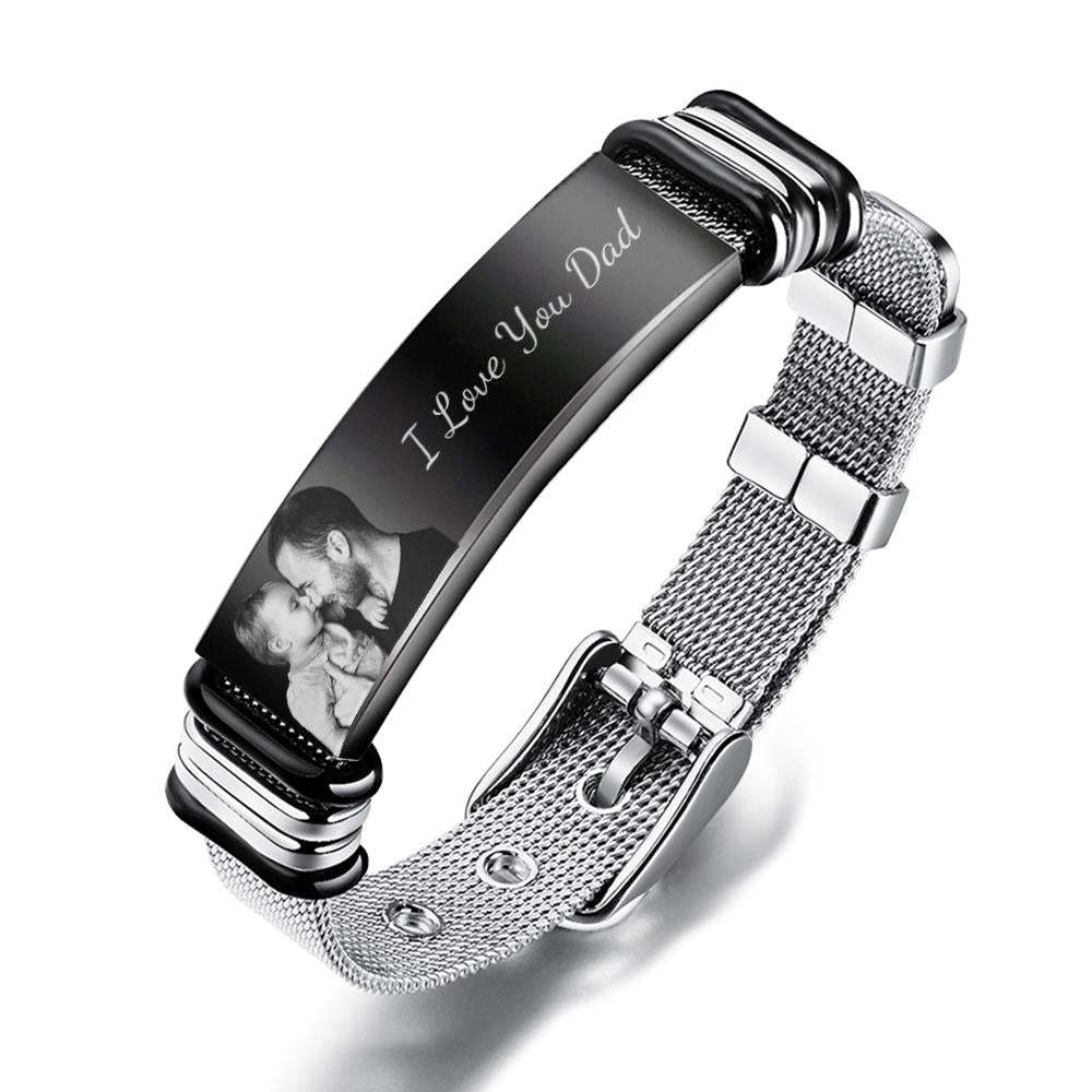 Custom Photo Bracelet Engraved Stainless Steel Men Bracelet Gift For Christmas' Day