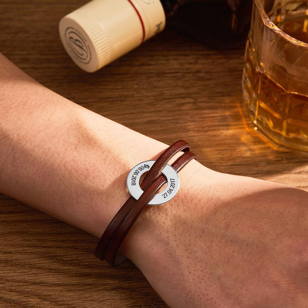 Lether Engraved Bracelet Men's Bracelet Name Bracelet Memorial Gifts
