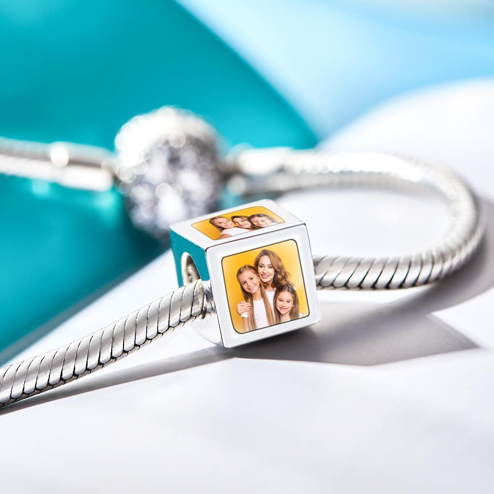 Custom Four-Sided Photo Charm Square Copper Charm Creative Gift For Mom - soufeelmy