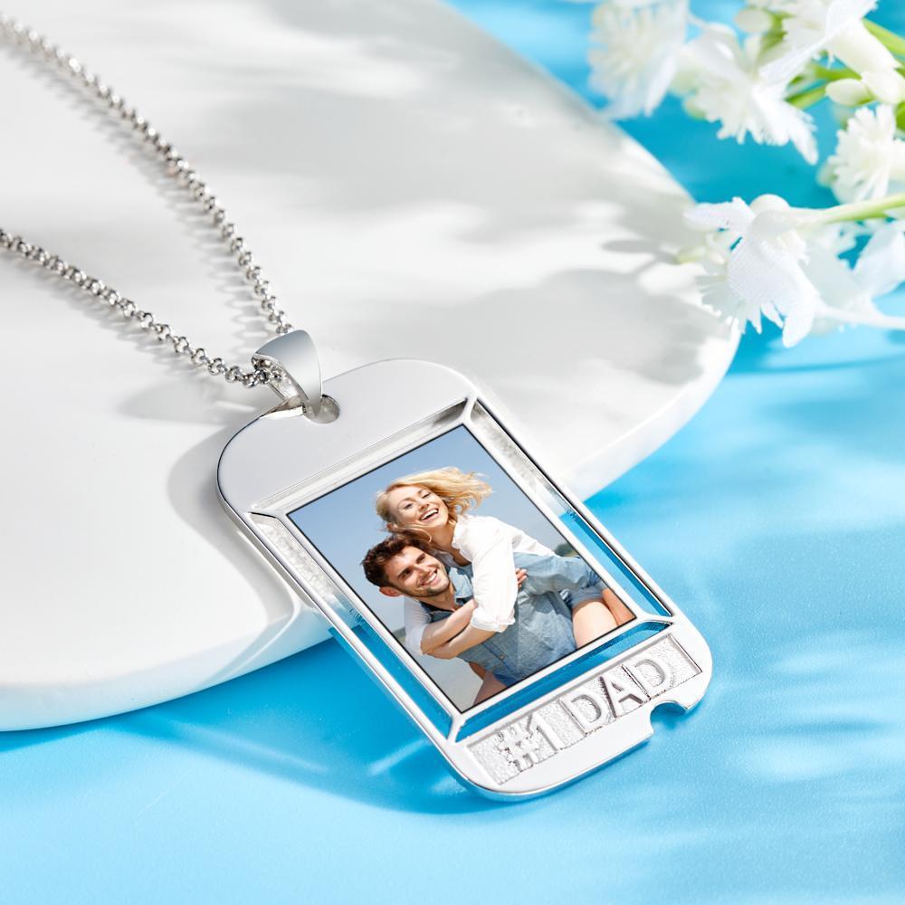 Custom Photo Engraved Necklaces Square Hangtag Souvenir Gift