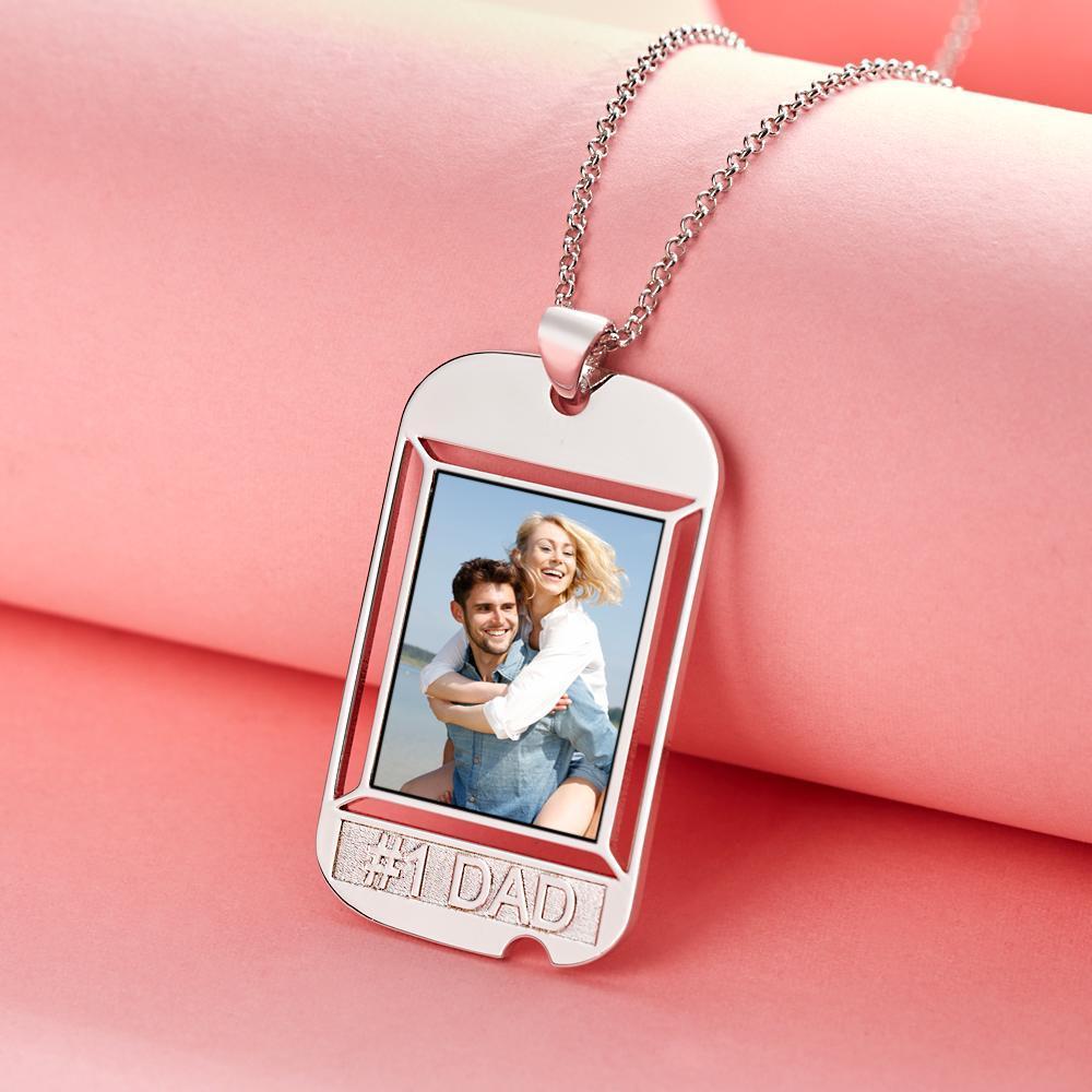 Custom Photo Engraved Necklaces Square Hangtag Souvenir Gift