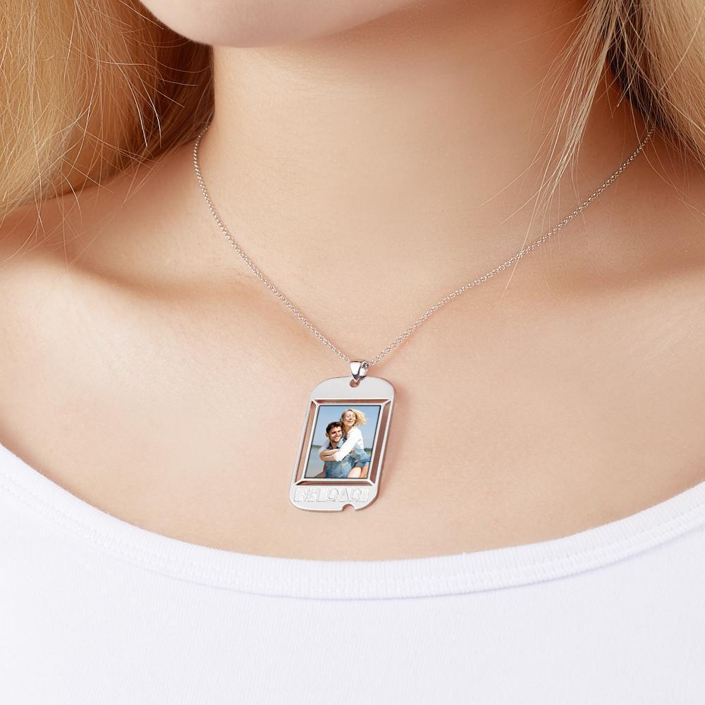 Custom Photo Engraved Necklaces Square Hangtag Souvenir Gift
