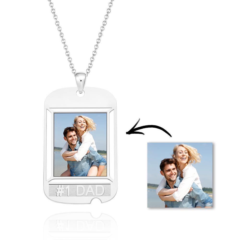 Custom Photo Engraved Necklaces Square Hangtag Souvenir Gift