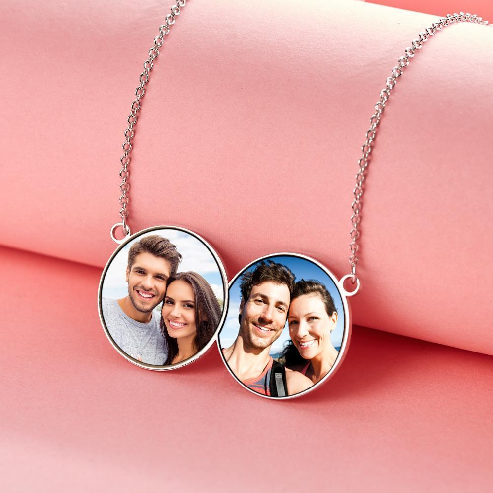 Custom Photo Necklaces Horizontal Double Round Photo Pendant