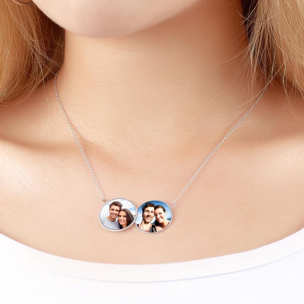 Custom Photo Necklaces Horizontal Double Round Photo Pendant