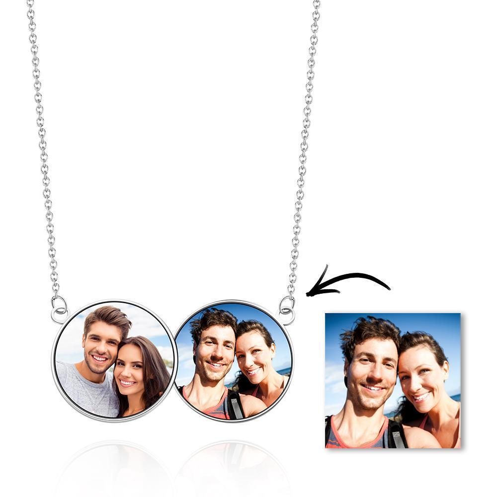 Custom Photo Necklaces Horizontal Double Round Photo Pendant
