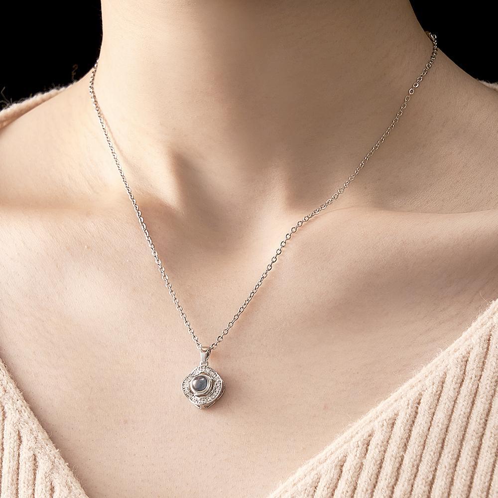 Personalized Photo Projection Necklace Charming Rhinestone Pendant Jewelry Gift For Her - soufeelmy