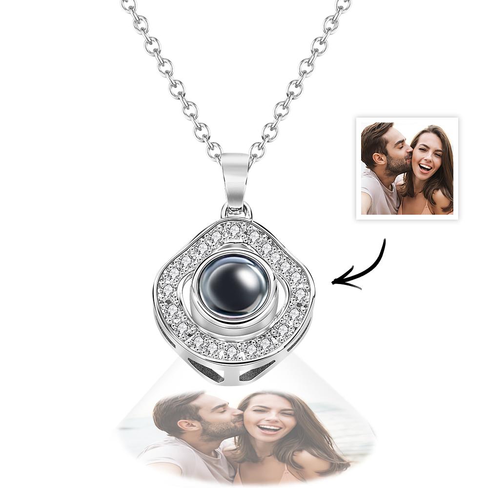 Personalized Photo Projection Necklace Charming Rhinestone Pendant Jewelry Gift For Her - soufeelmy