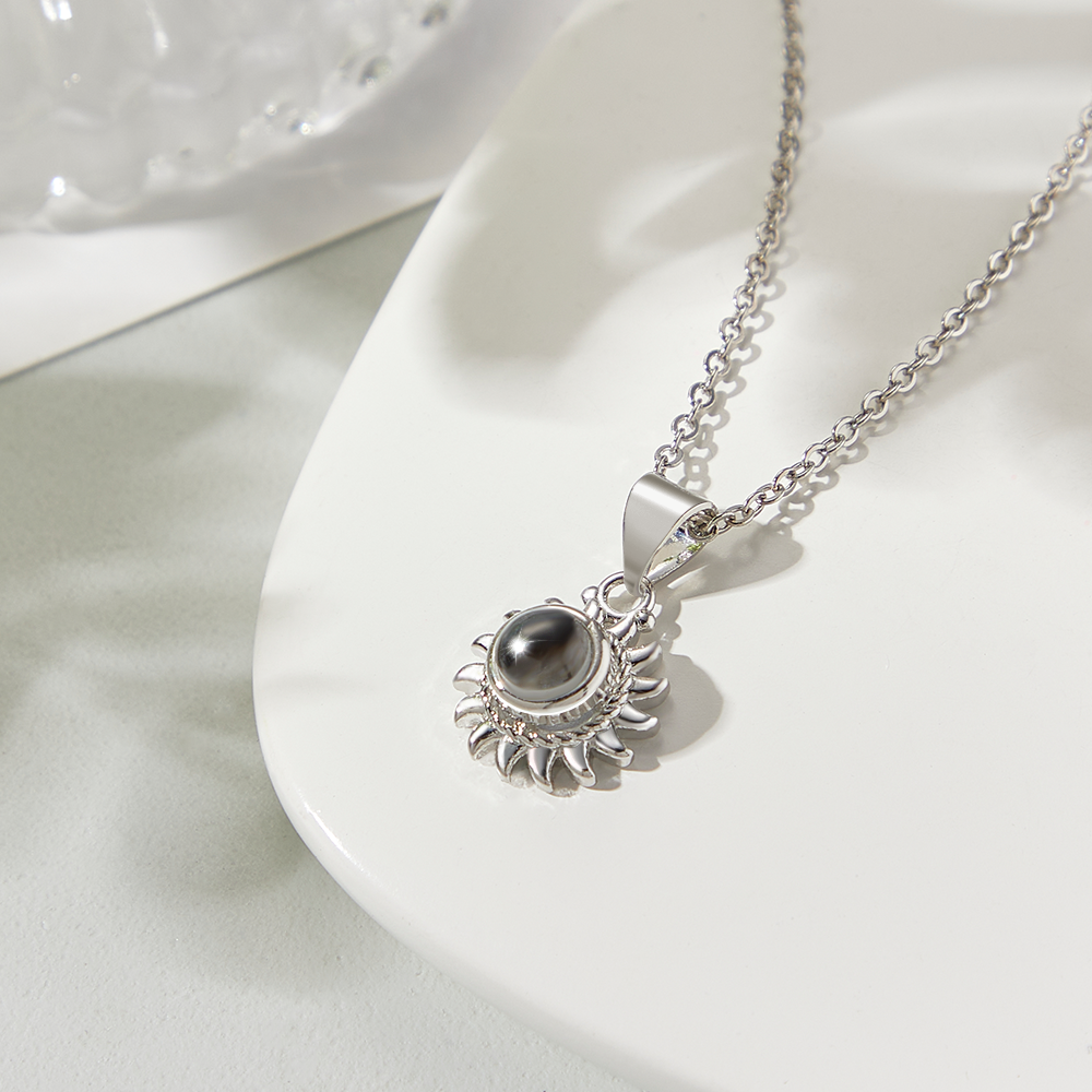 Custom Photo Projection Sunflower Necklace Personalized Stylish Pendant Jewelry Gifts For Her - soufeelmy