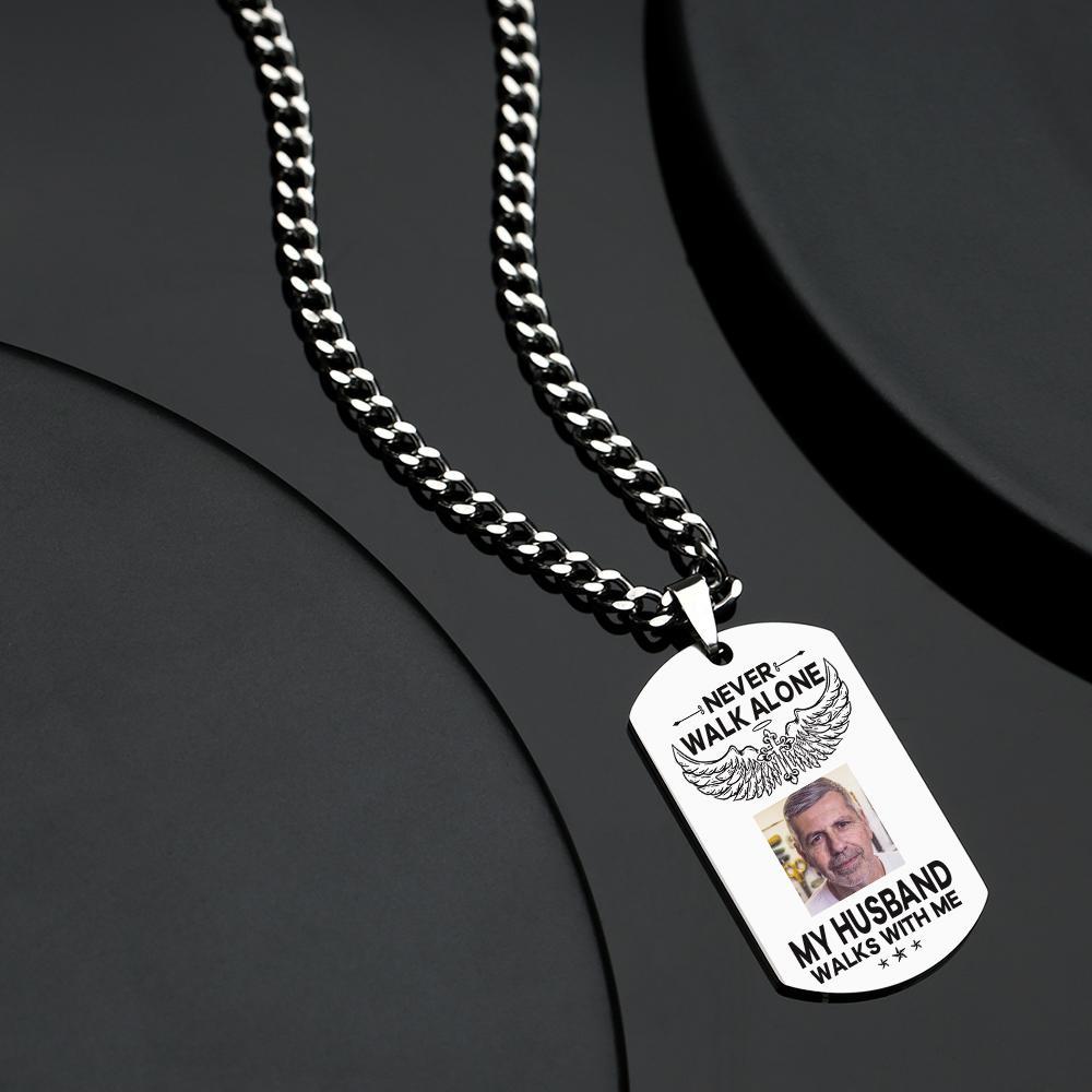 Custom Photo Necklace NEVER WALK ALONE Engrave Tag Necklace Stainless Steel Commemorative Gift - soufeelmy