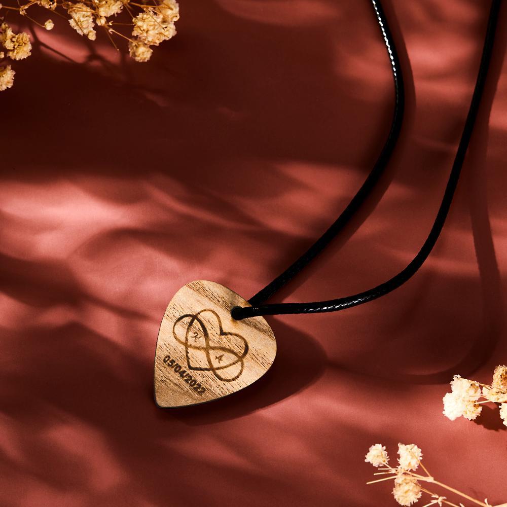 Personalized Photo Wooden Necklace Custom Engraved Love Infinity Pendant Valentine's Day Gift - soufeelmy