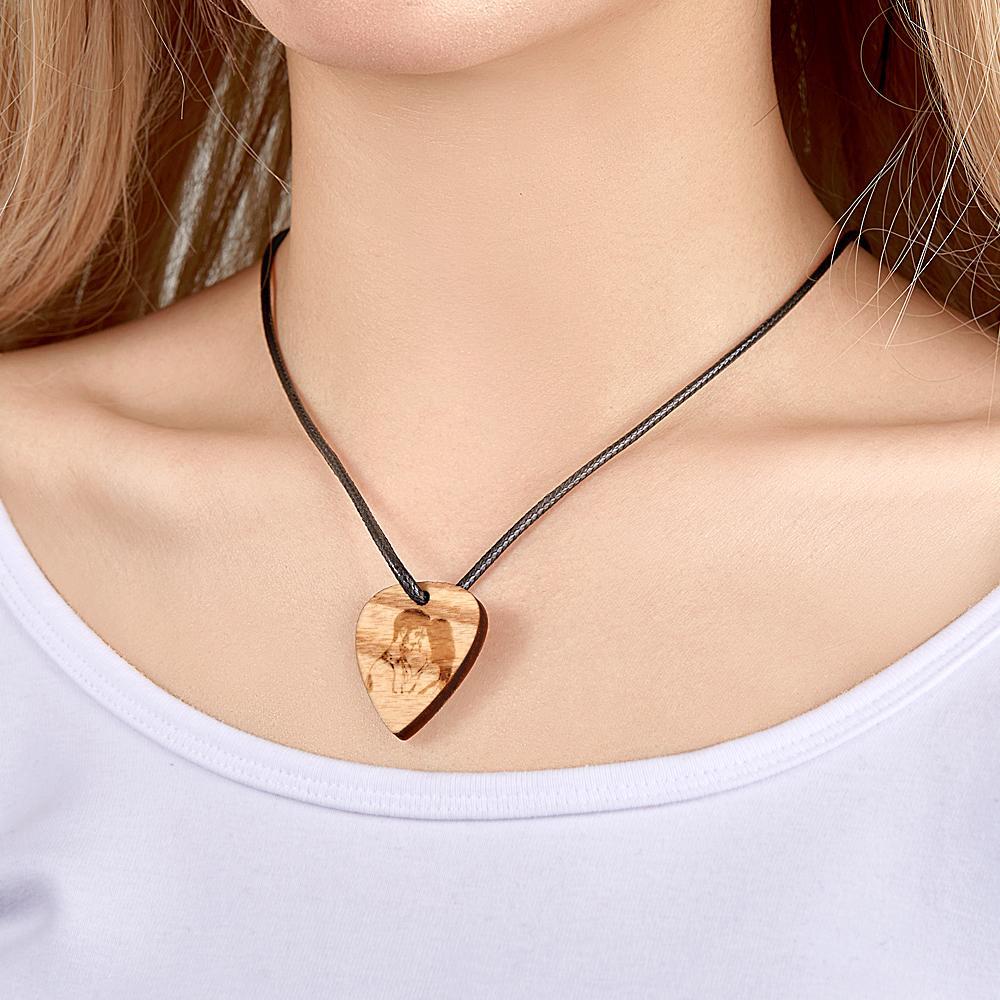 Personalized Photo Wooden Necklace Custom Engraved Love Infinity Pendant Valentine's Day Gift - soufeelmy