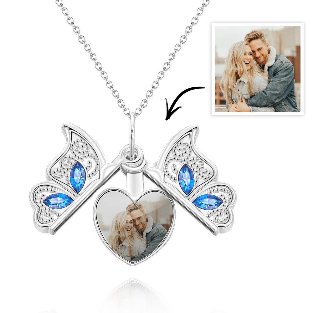 Custom Photo Necklace Butterfly Pendant Locket Necklace Gift for Women - soufeelmy