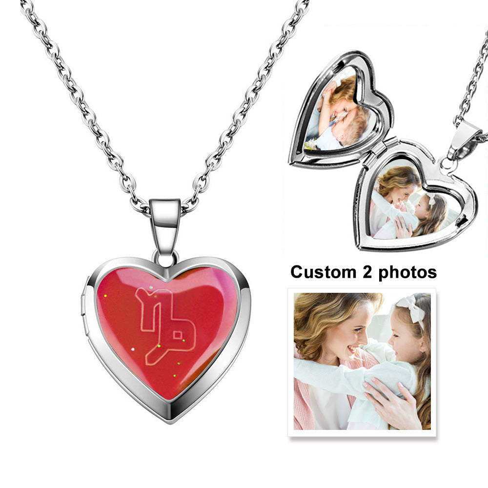 Custom Photo Heart Locket Necklace Twelve Constellations Temperature Sensing Color Changing Pendant Necklace - soufeelmy