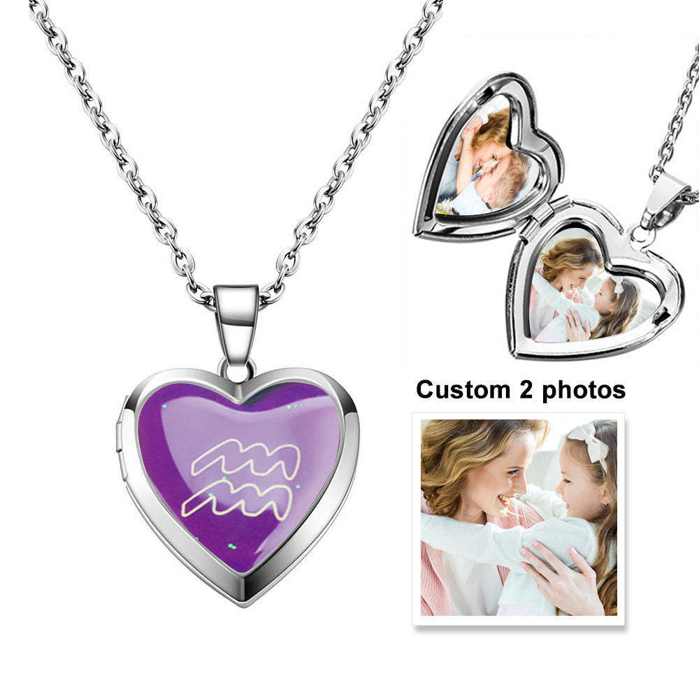 Custom Photo Heart Locket Necklace Twelve Constellations Temperature Sensing Color Changing Pendant Necklace - soufeelmy
