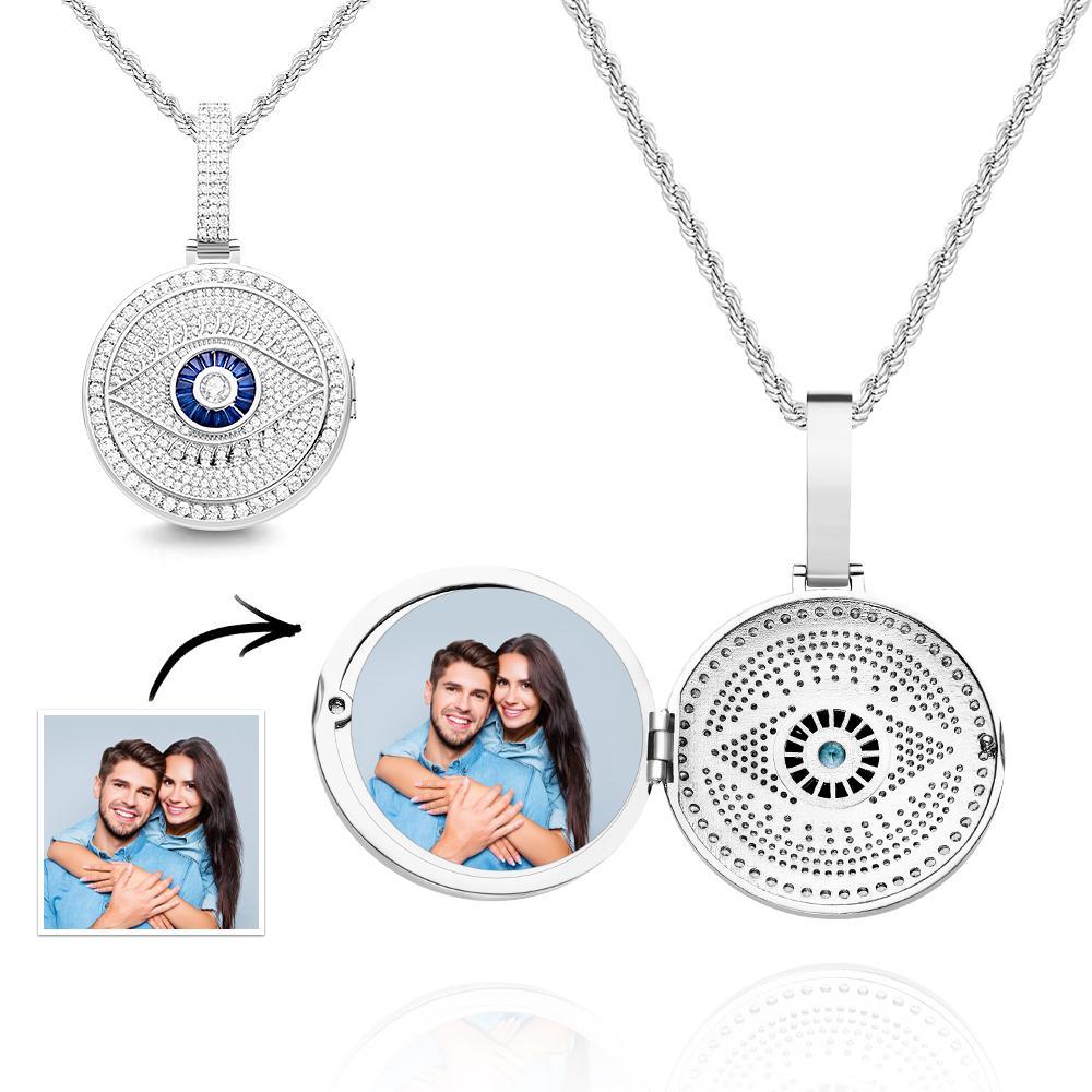 Custom Photo Necklace Evil Eye Pendant Hip Hop Gifts - soufeelmy