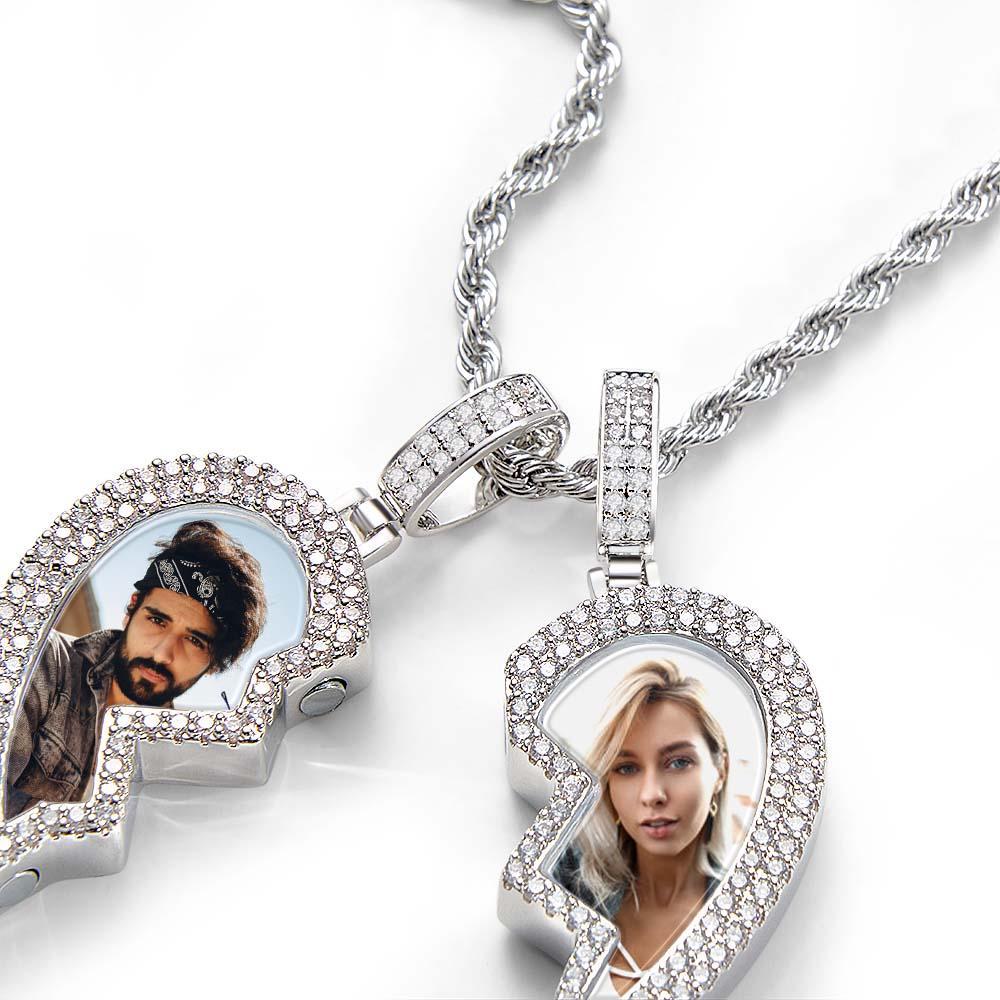 "Broken Heart" Magnetic Frame Necklace with Dual Photo Pendant - soufeelmy