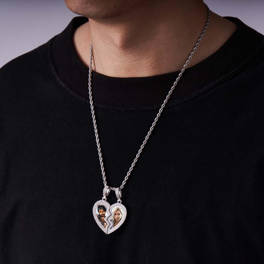 "Broken Heart" Magnetic Frame Necklace with Dual Photo Pendant - soufeelmy