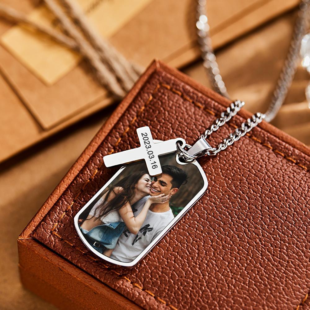 Personalized Necklace for Men Custom Photo and Engraving Necklace Couple Gift - soufeelmy