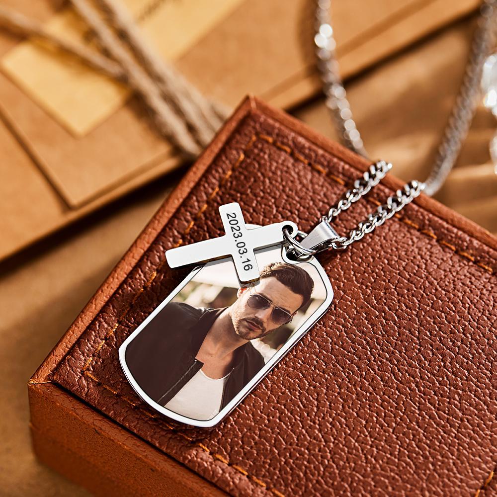 Personalized Portrait Necklace for Men Custom Photo and Engraving Necklace Gift for Boyfriend - soufeelmy