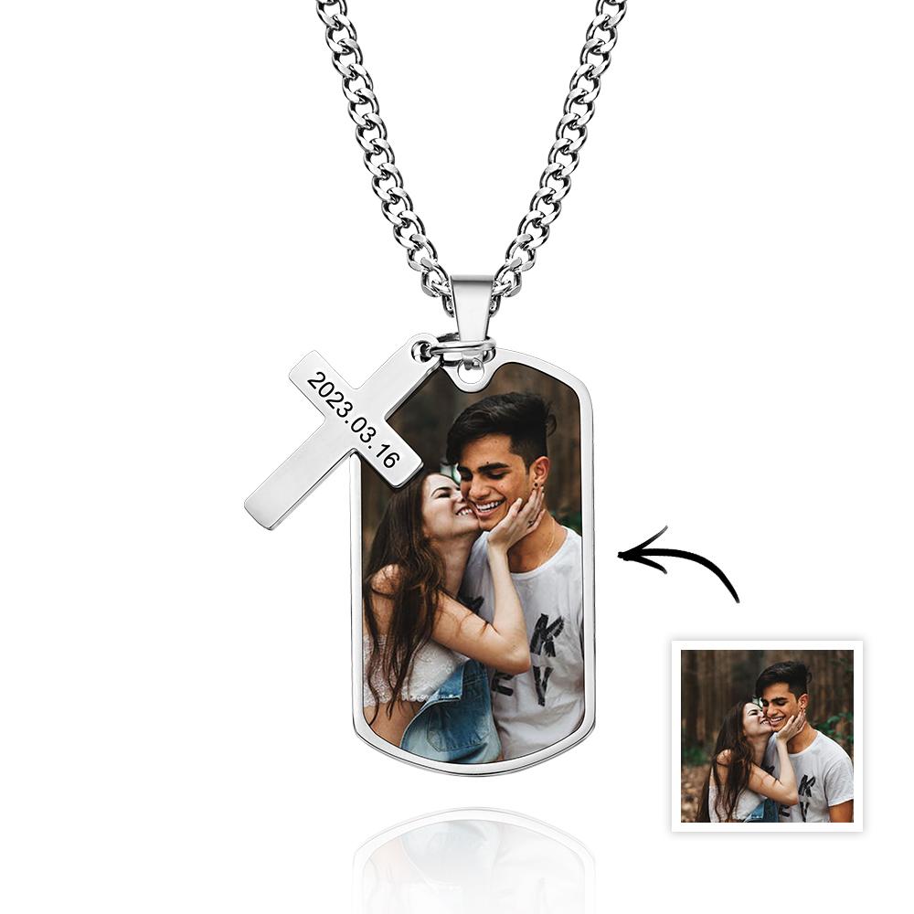 Personalized Necklace for Men Custom Photo and Engraving Necklace Couple Gift - soufeelmy