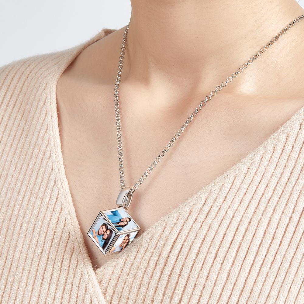 Cube Photo Sublimation Necklace with Custom Design Memorial Gifts for Couple - soufeelmy