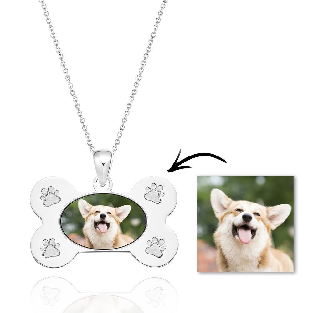Custom Photo Necklaces Dog Bone Photo Pendant with Small Footprints
