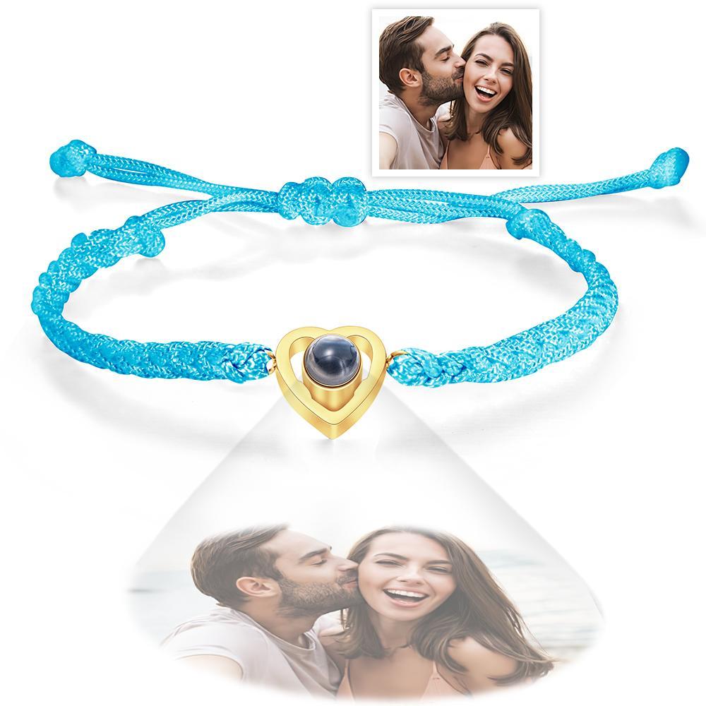 Custom Heart-shaped Photo Projection Bracelet Braided Rope Bracelet Anniversary Gift - soufeelmy