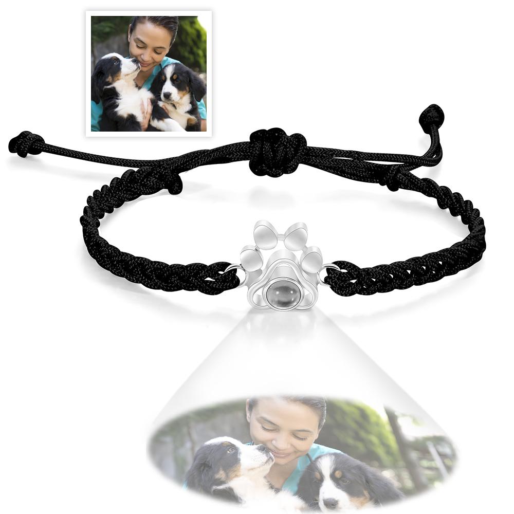 Custom Dog Paw Photo Projection Bracelet Braided Rope Bracelet Gift for Pet Lover - soufeelmy