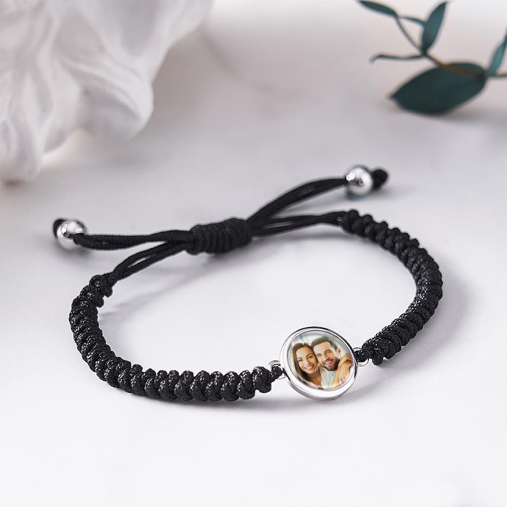 Custom Photo Woven Bracelet Personalized Photo Charm Bracelet For Him - soufeelmy