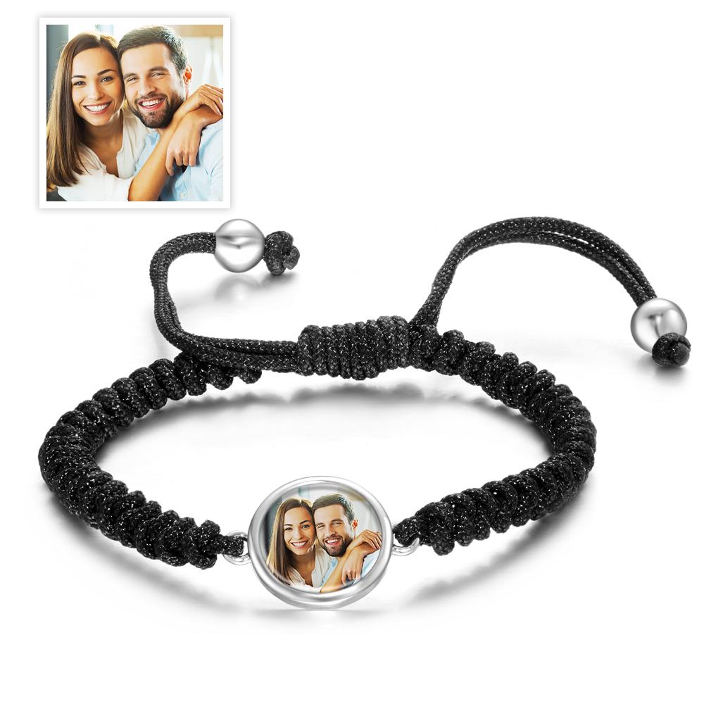 Custom Photo Woven Bracelet Personalized Photo Charm Bracelet For Him - soufeelmy
