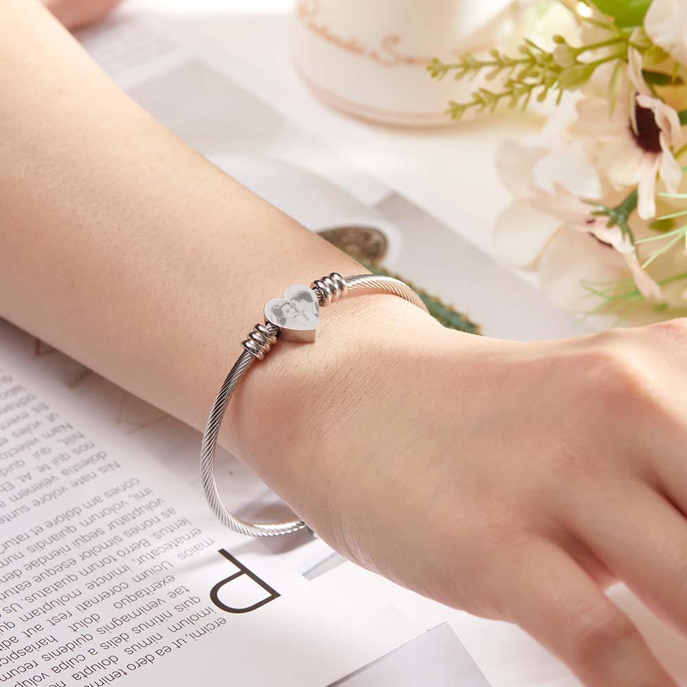 Personalized Picture Bracelets for Women Custom Locket Charm Cuff Bangle Bracelet Engraved Inspirational Memorial Jewelry Birthday Gift for Girls Mother - soufeelmy