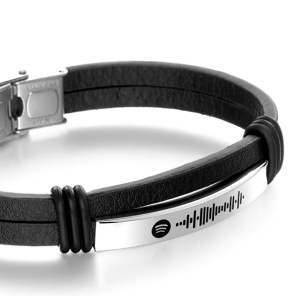 Personalized Mens Music Code Leather Bracelet Jewelry Bar Bracelet for Men - soufeelmy
