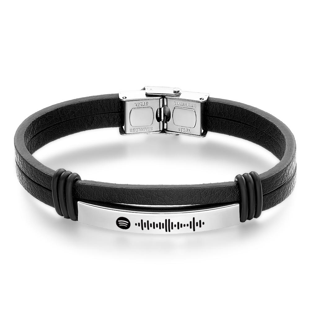 Personalized Mens Music Code Leather Bracelet Jewelry Bar Bracelet for Men - soufeelmy