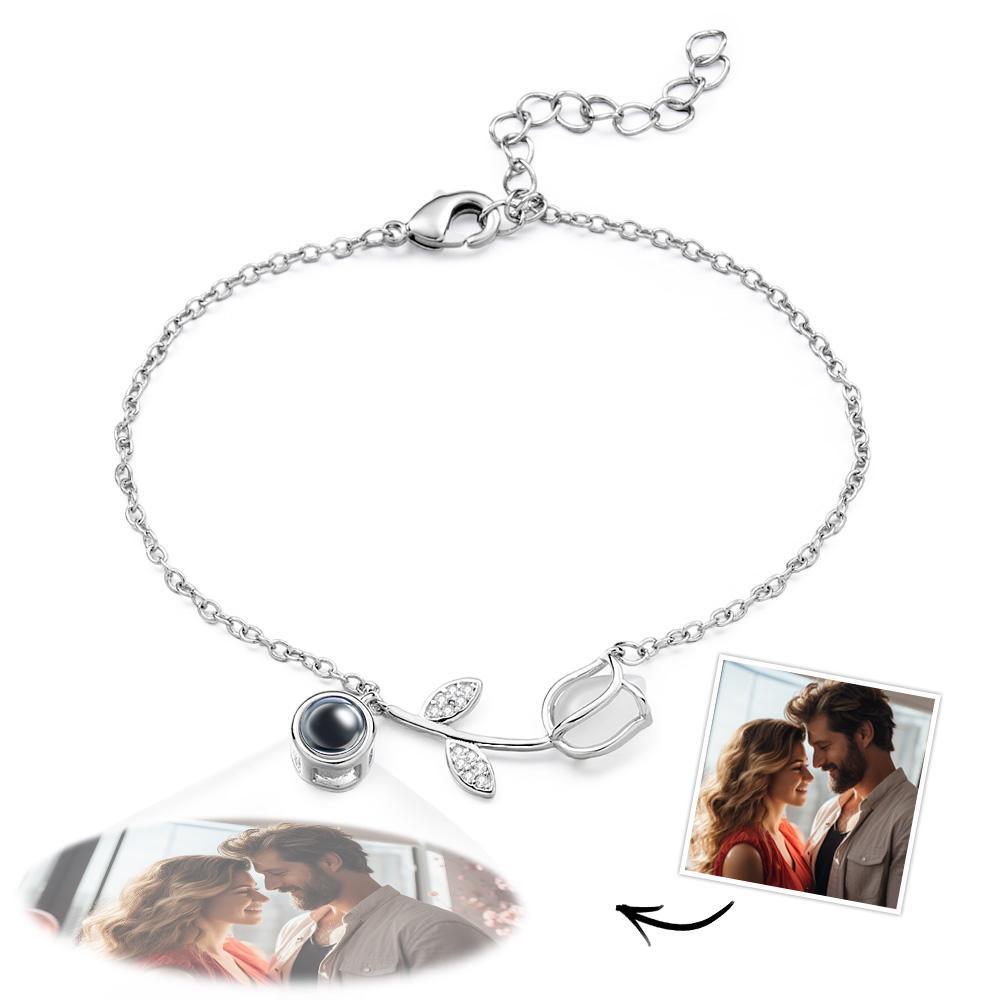 Tulip Photo Projection Bracelet Personalized Picture Flower Bracelet Minimalist Pet Memorial Jewelry - soufeelmy