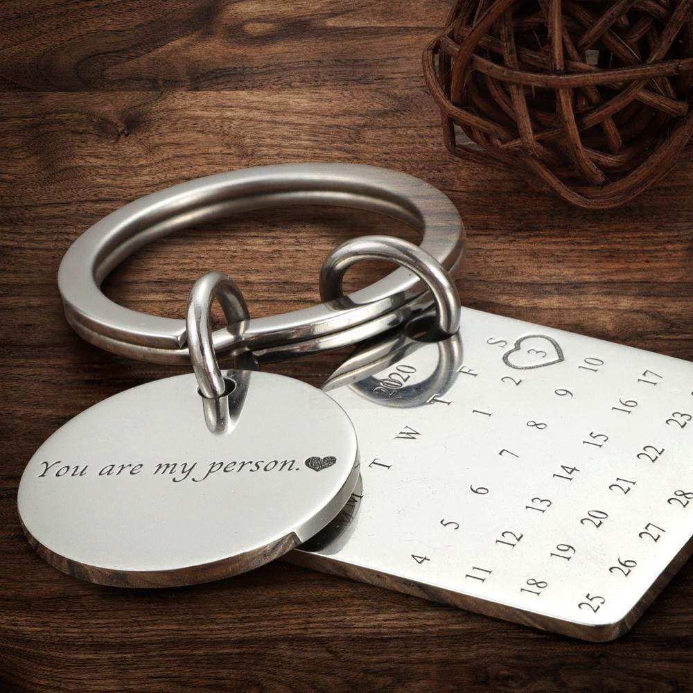 Photo Keychain Custom Calendar Keychain Gifts With Engraved Text Gold - 