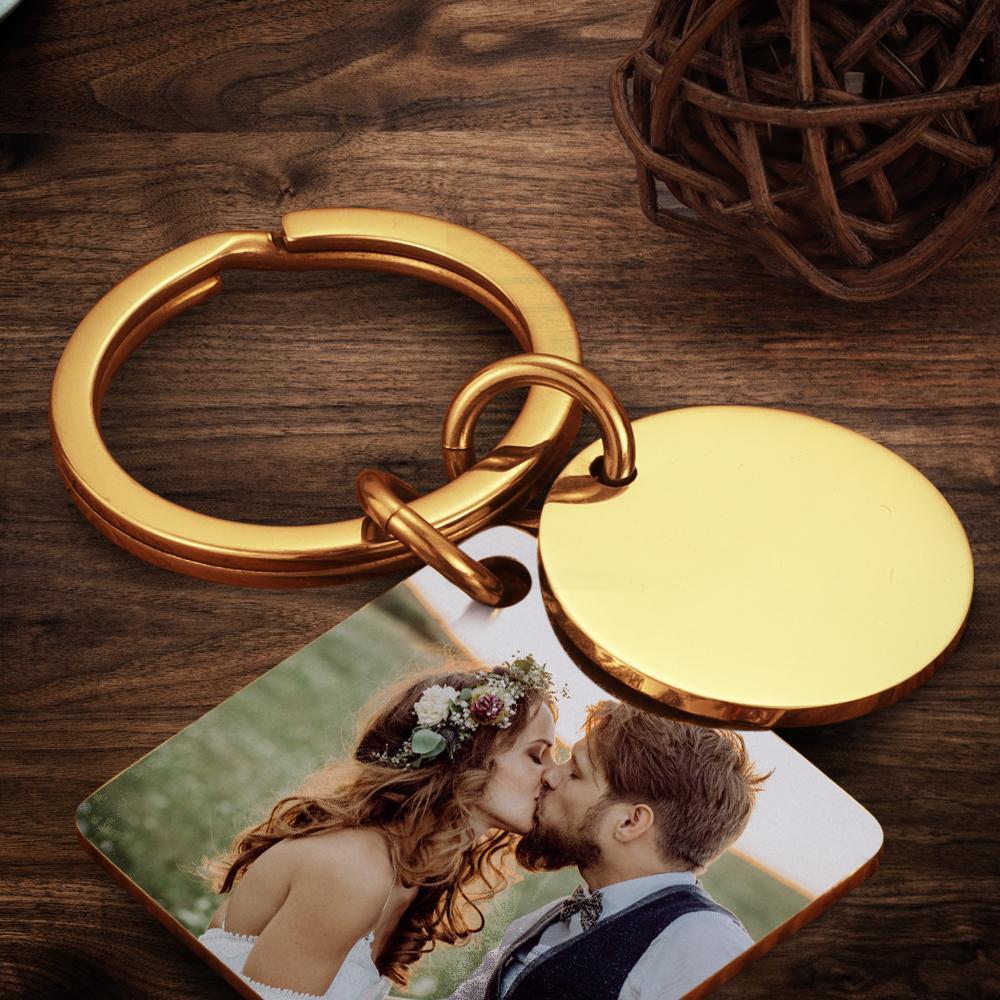Photo Keychain Custom Calendar Keychain Gifts With Engraved Text Gold - 