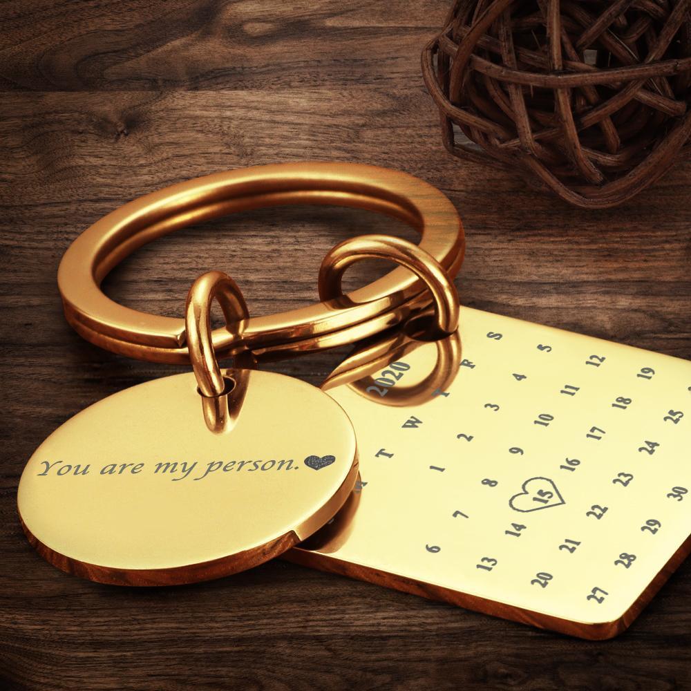 Photo Keychain Custom Calendar Keychain Gifts With Engraved Text Gold - 