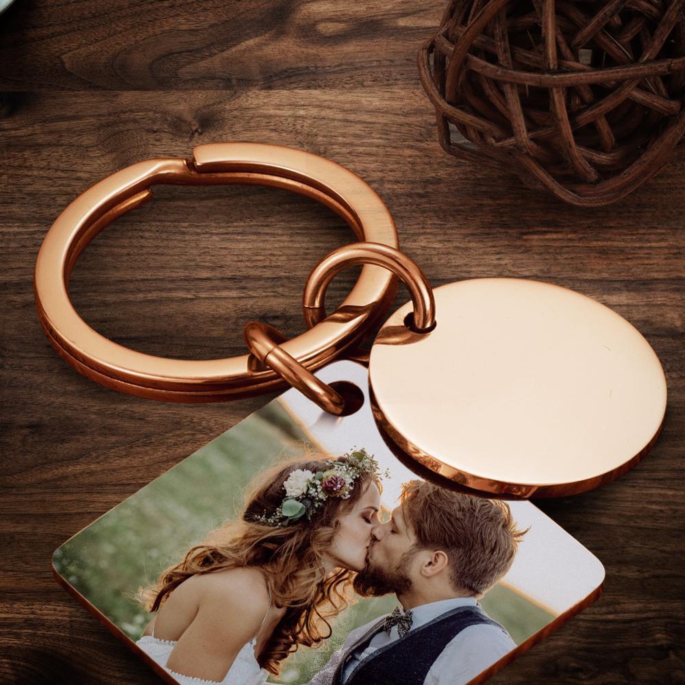 Custom Calendar Keychain Engraved Photo Keychain Gifts Rose Gold -