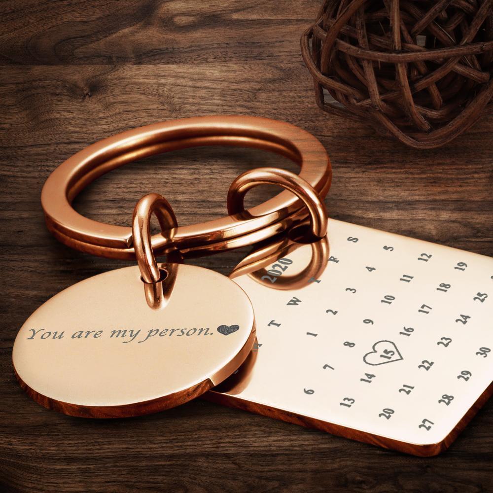 Custom Calendar Keychain Engraved Photo Keychain Gifts Rose Gold - 