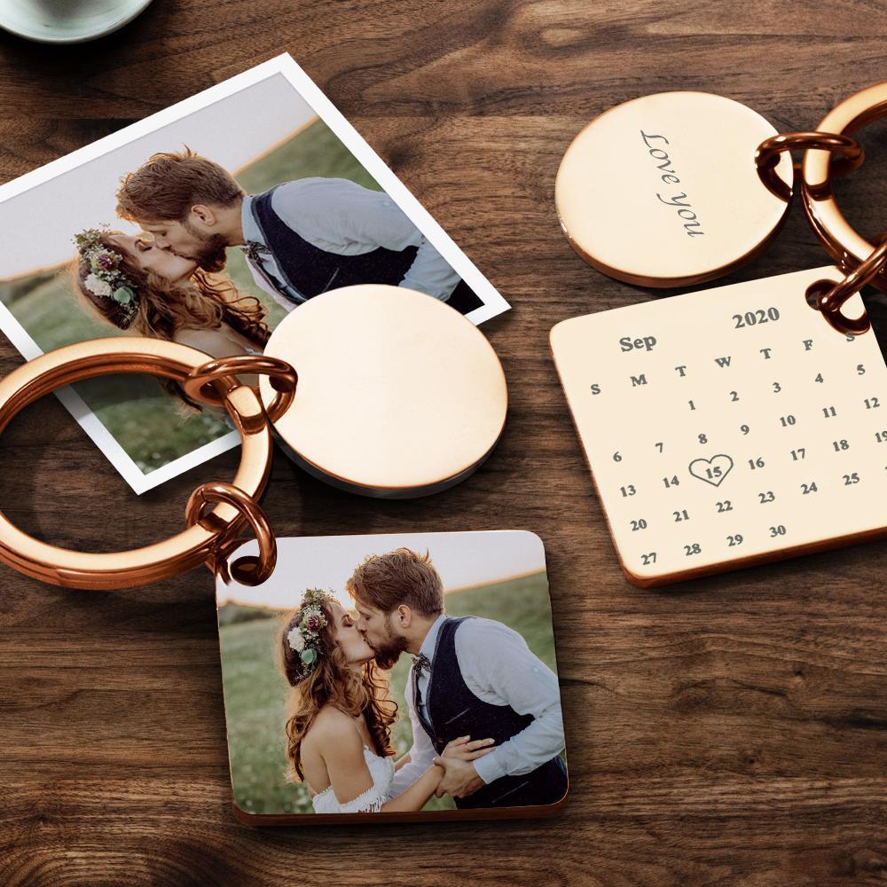 Custom Calendar Keychain Engraved Photo Keychain Gifts Rose Gold -