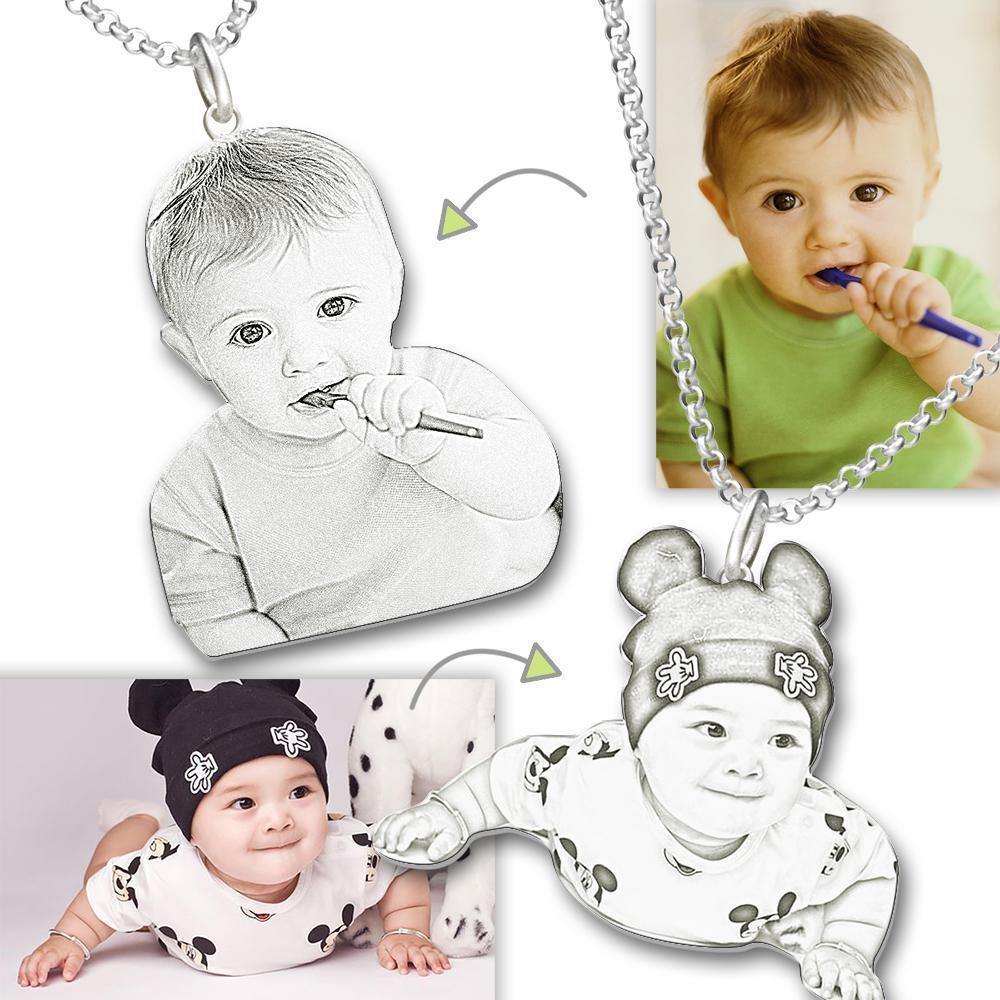 Photo Engraved Necklace Stainless Steel Memorial Gifts Babies Picture - soufeelus
