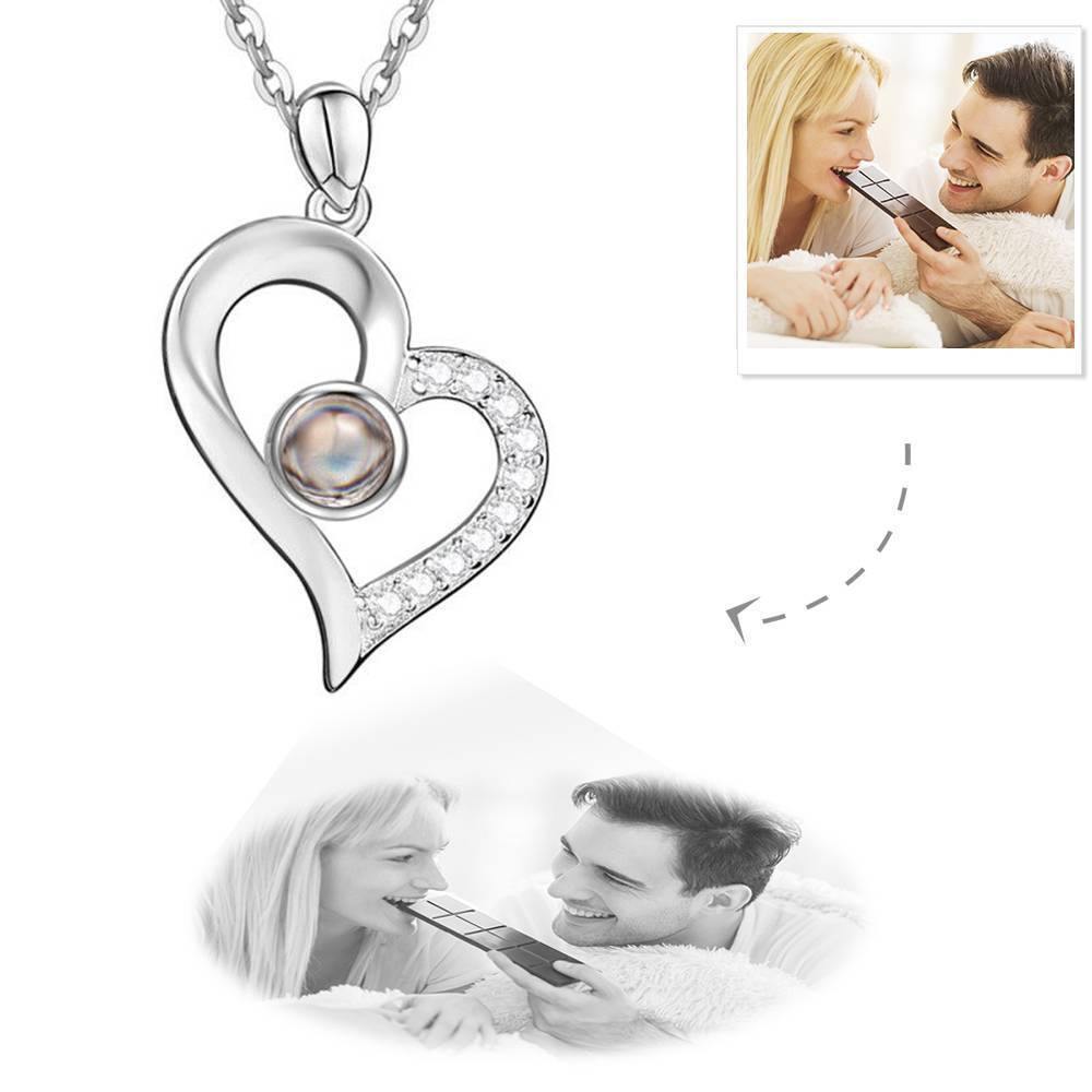 Personalised Projection Photo Necklace Heart Necklace - Silver - soufeelus