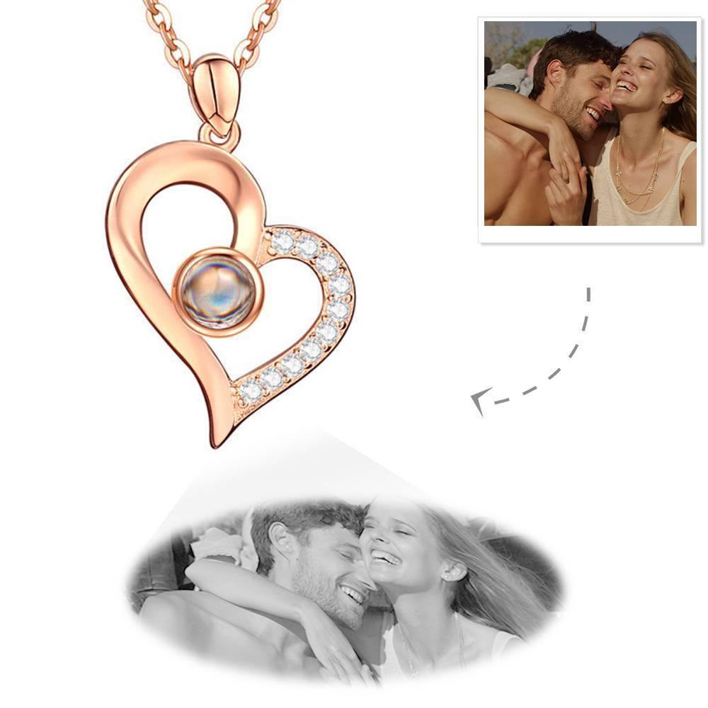 Personalised Projection Photo Necklace Heart Necklace - Rose Gold - soufeelus