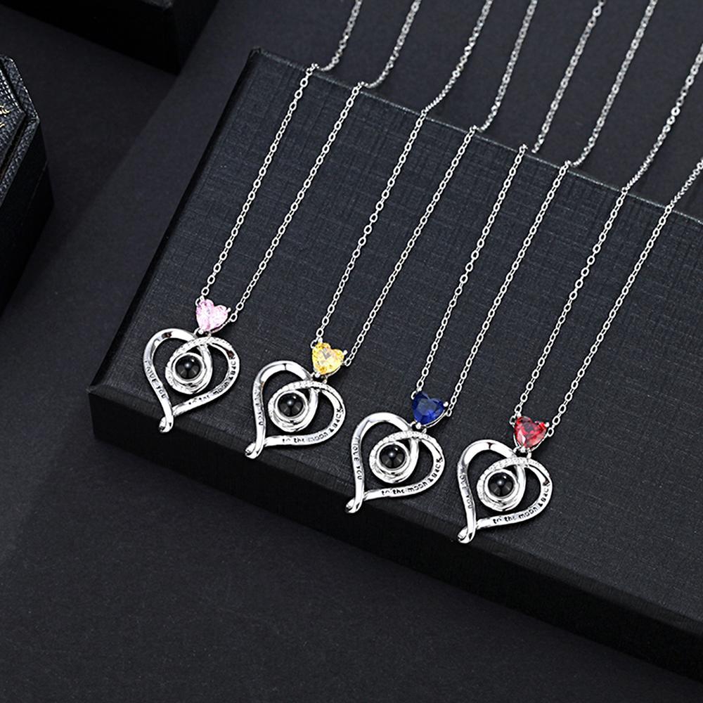 Love Heart Projection Necklace with Birthstone Custom Memorial Photo Pendant Trendy Best Friend Gift - soufeelmy