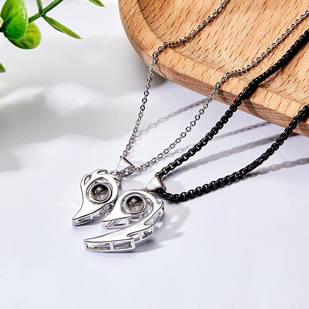 2 Pcs Personalized Picture Inside Projection Necklace Custom Memorial Photo Projected Pendant Jewelry Gift for Couple Men Women for Her - soufeelmy