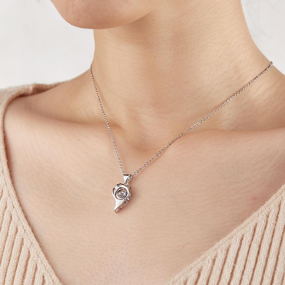 2 Pcs Personalized Picture Inside Projection Necklace Custom Memorial Photo Projected Pendant Jewelry Gift for Couple Men Women for Her - soufeelmy