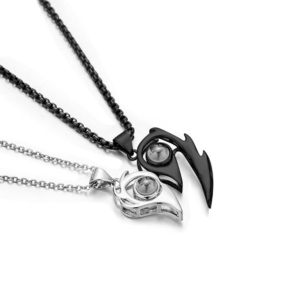 2 Pcs Personalized Picture Inside Projection Necklace Custom Memorial Photo Projected Pendant Jewelry Gift for Couple Men Women for Her - soufeelmy