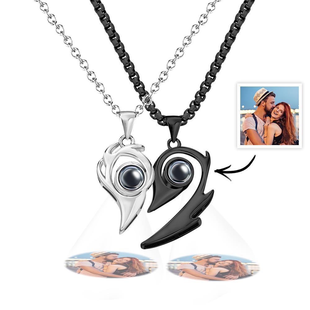 2 Pcs Personalized Picture Inside Projection Necklace Custom Memorial Photo Projected Pendant Jewelry Gift for Couple Men Women for Her - soufeelmy